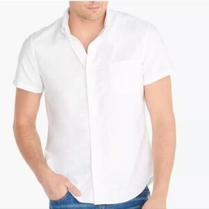 J. Crew Short Sleeve Mens Flex Oxford 100% Cotton White Button Up Shirt